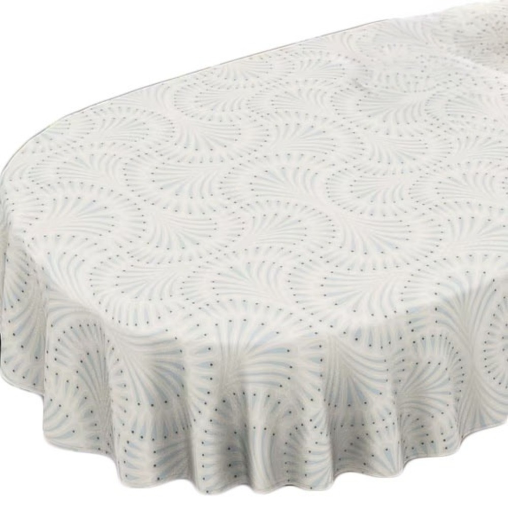 White Oval Eyelet Tablecloth Dining Decor 84 in x 60 in Beige/Blue